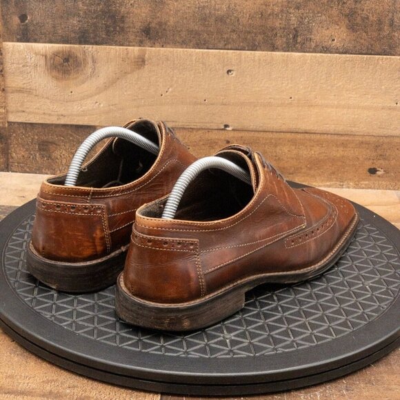 JOHNSTON & MURPHY MENS DRESS SHOES BROWN LEATHER WINGTIPS SQUARE TOE SIZE 9M - Picture 8 of 9